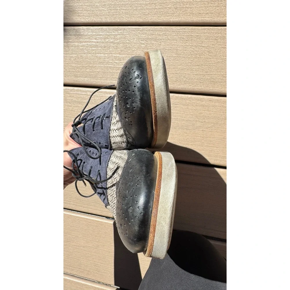 Giorgio Armani Mens Woven Suede Leather Wingtip Oxford Shoes Navy Made in Italy